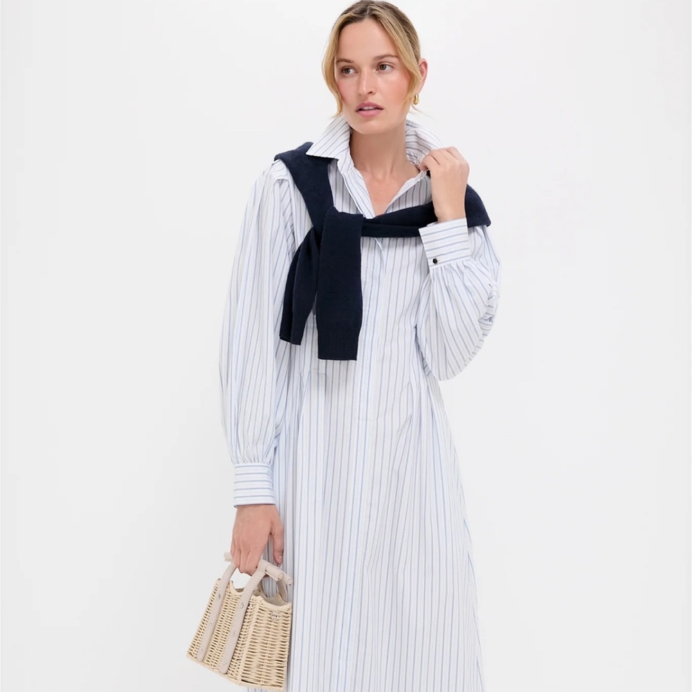 Tuckernuck Long Sleeve Striped Dress in White and Blue